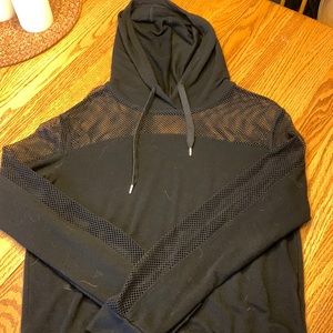 Black mesh detail hoodie